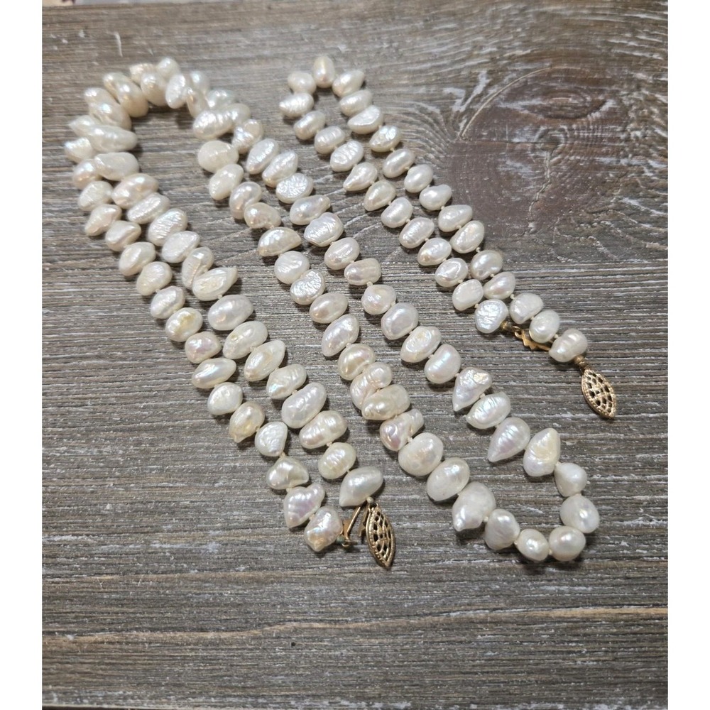 Freshwater Pearl Baroque Single Strand Necklace 24" With Matching Bracelet 8"